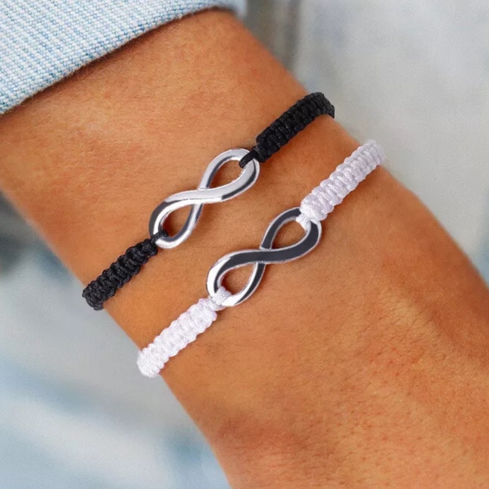 NEW•Couples Infinity Blk/Wht macrame adjustable bracelet set - Picture 6 of 6
